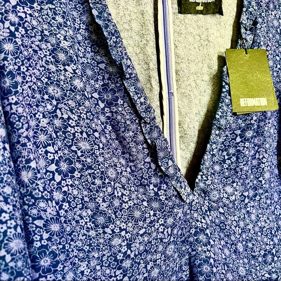 NWT Reformation Suri Violet Floral ¾ Sleeve A-Line Midi Length Dress MSPR $248 - Picture 5 of 14